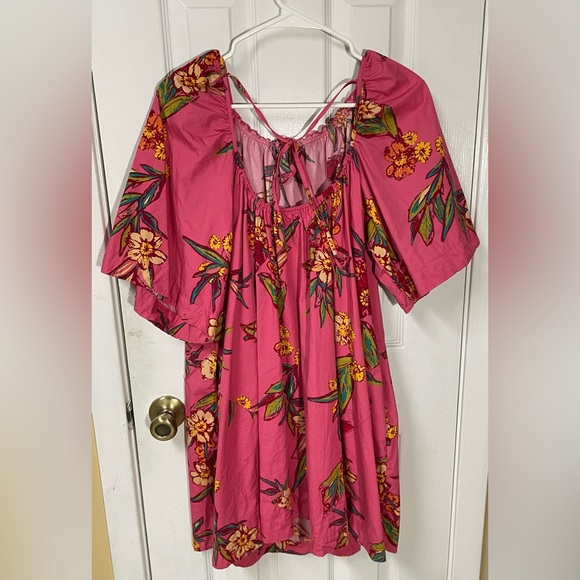 Free People Tunic Dress Women’s Large Pink Colorful Floral Boho Mini Peasant - Picture 3 of 10